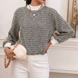 Tweed Mock Neck Sweatshirt
